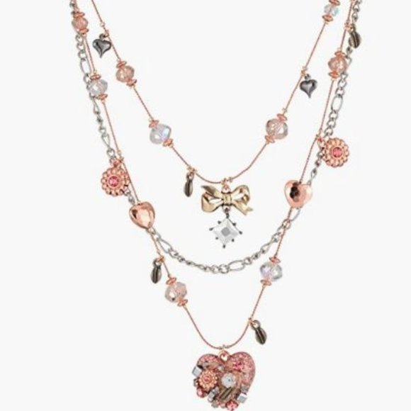 Betsey Johnson Jewelry - Betsey Johnson Iconic Vintage Rose Vintage Heart Illusion Necklace